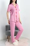 Kalp Nakışlı Biyeli Viskon Pijama Takım Pembe - 40564.1857.