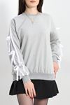 Şeritli Fiyonklu 2 İplik Sweat Gri - 50491.1857.