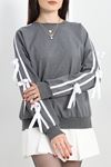 Şeritli Fiyonklu 2 İplik Sweat Füme - 50491.1857.