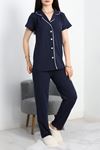 Süprem Biyeli Düğmeli Pijama Takımı Lacivert - 50730.1950.