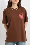 Baskılı Oversize Tişört Kahve - 70652.1872.