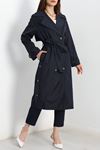 Yan Düğmeli Oversize Trençkot Lacivert - 7518.179.