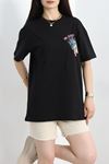 Baskılı Oversize Tişört Siyahpembe - 70652.1872.