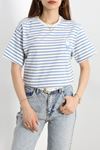 Çizgili Oversize Tişört Beyazmavi - 70655.1872.