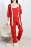 Pegasus Üçlü Pijama Takımı Kırmızıbeyaz - 66666.1287.