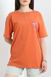 Lüx Penye Baskılı Oversize Tişört Kiremit - 40526.1878.