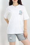 Baskılı Oversize Tişört Beyazmavi - 70652.1872.