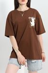 Baskılı Oversize Tişört Kahvebeyaz - 70652.1872.