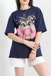 Baskılı Oversize Tişört Lacivertpembe - 70652.1872.
