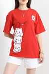 Baskılı Oversize Tişört Kırmızı1 - 70652.1872.