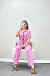 Kalp Nakışlı Biyeli Viskon Pijama Takım Pembe - 40564.1857.