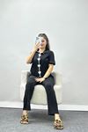 Kalp Nakışlı Biyeli Viskon Pijama Takım Siyah - 40564.1857.
