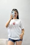 Baskılı Oversize Lüx Penye Tişört Çilekbeyaz - 41305.0034.
