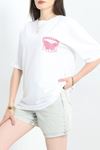 Baskılı Oversize Tişört Beyazpembe1 - 70652.1872.