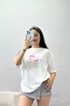 Baskılı Oversize Tişört Beyazpembe - 70652.1872.