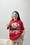 Baskılı Oversize Tişört Kırmızıbej - 70652.1872.