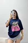 Baskılı Oversize Tişört Lacivertpembe - 70652.1872.