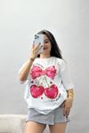 Baskılı Oversize Tişört Pembebeyaz - 70652.1872.