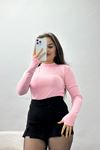 Dik Yaka Parmak Geçmeli Viskon Body Pembe - 40076.599.