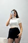 Dik Yaka Kısa Kol Yumoş Body Ekru - 50213.1723.