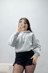 Kapşonlu Crop Sweat Gri - 20959.1878.