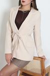 Bağlamalı Astarlı Blazer Ceket Bej - 31815.1991.