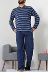 Süprem Çizgili Pat Detaylı Erkek Pijama Takımı İndigo - 70822.1902.
