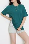 Kompak Penye Unisex Baskısız Oversize Tişört Zümrüt - 55045.1872.