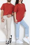 Kompak Penye Unisex Baskısız Oversize Tişört Kiremit - 55045.1872.