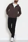 Selanik Kumaş Kapşonlu Erkek Sweat Açık Kahve