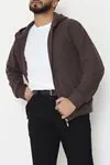 Selanik Kumaş Kapşonlu Erkek Sweat Açık Kahve