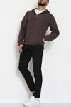 Selanik Kumaş Kapşonlu Erkek Sweat Açık Kahve