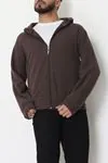 Selanik Kumaş Kapşonlu Erkek Sweat Açık Kahve