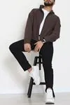 Selanik Kumaş Kapşonlu Erkek Sweat Açık Kahve