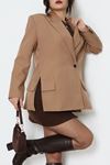 Yandan Yırtmaçlı Astarlı Blazer Ceket Vizon - 6326.001.