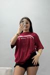 Kompakt Penye Unisex Tişört Bordo - 55064.1872.