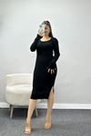 Bisiklet Yaka Triko Elbise Siyah - 4026.2043.