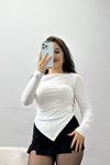 Önü Asimetrik Viskon Likralı Body Beyaz - 22017.200.