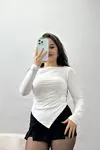 Kadın Önü Asimetrik Viskon Likralı Body Beyaz