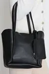 Kadın Makyaj Çantalı Ve Cüzdanlı Omuz Çantası Siyah