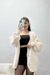 Kadın Balon Kol Hırka Latte