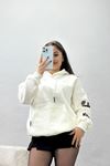3 İplik Kanguru Cepli Kapşonlu Sweat Ekru - 42249.1878.