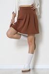 Double Krep Kumaş Pileli Mini Etek Acıkahve - 42798.1567.