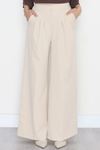 Dabıl Kumaş Beli Lastikli Palazzo Pantolon Bej - 51063.1991.