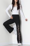 Yırtmacı Dantelli Dalgıç Tayt Siyah - 52130.1905.