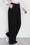 Dabıl Kumaş Beli Lastikli Palazzo Pantolon Siyah - 51063.1991.