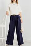 Double Kumaş Palazzo Pantolon Lacivert - 90158.1920.