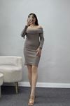 Madonna Yaka Likralı Kaşkorse Elbise Kahvebej - 42764.1567.