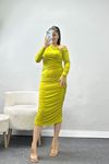 Asimetrik Yaka Sandy Elbise Yağyeşili - 42570.1949.