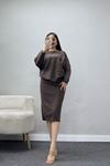 Kaşkorse Kumaş Omuz Düşümlü Midi Boy Etekli Takım Kahve - 42800.1567.